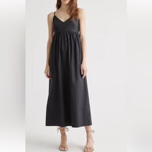 Quince 100% organic Elegant Black Spaghetti Strap maxi Dress size S